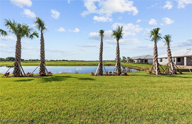 view of yard featuring a water view