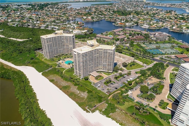 aerial view with a water view