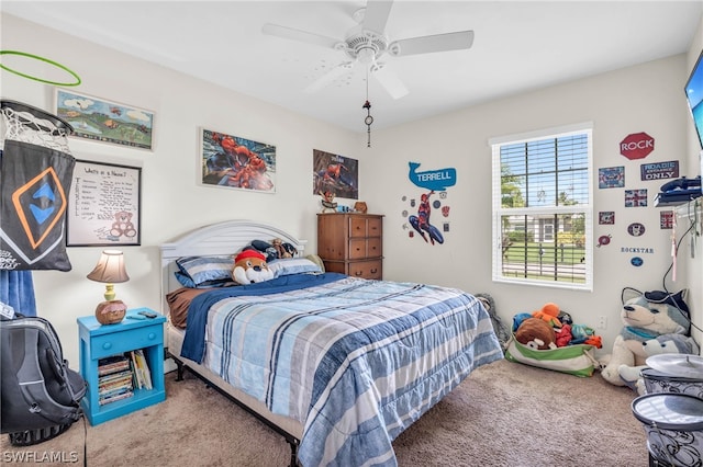 bedroom with carpet and ceiling fan