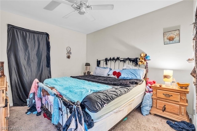 bedroom with carpet floors and ceiling fan