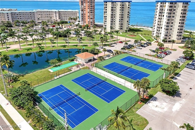 aerial view featuring a water view