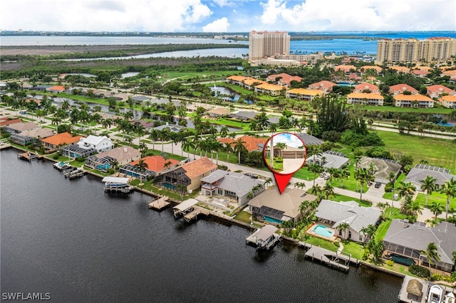 aerial view featuring a water view