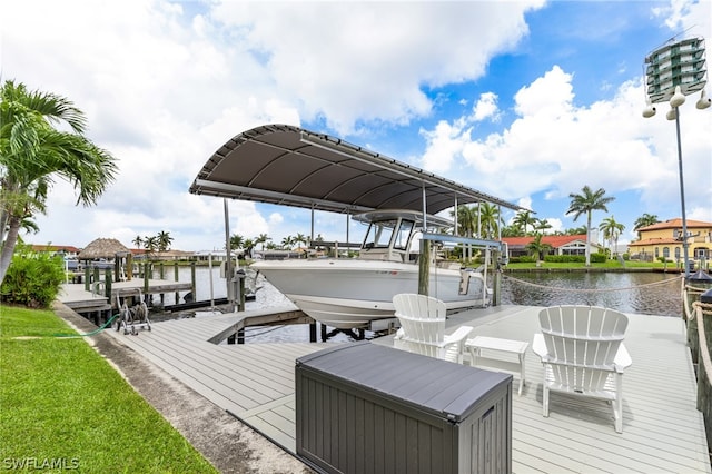 view of dock with a water view