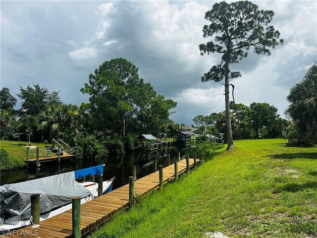 view of yard featuring a dock