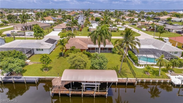 aerial view with a water view