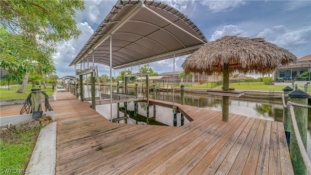 view of dock featuring a water view