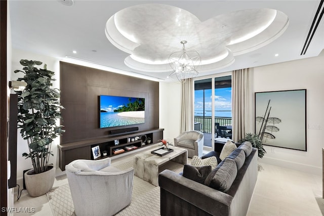4800 Pelican Colony Blvd Unit Ph2103, Bonita Springs, FL 34134 - living room with a chandelier, a raised ceiling, recessed lighting, and baseboards