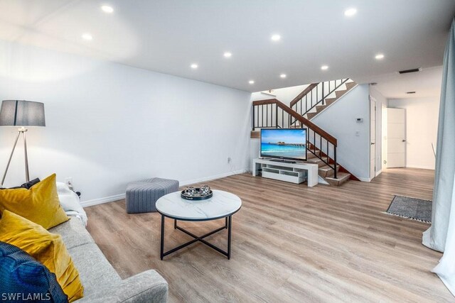 living room with light wood-type flooring