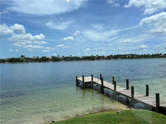 view of dock with a water view