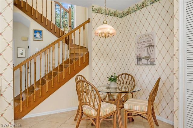 dining area with light tile patterned floors