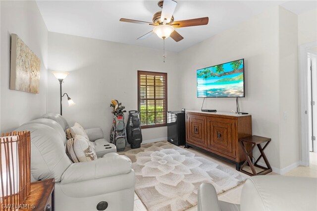 living room with ceiling fan