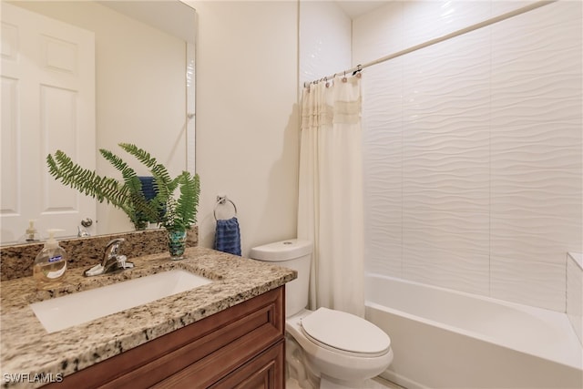 full bathroom featuring toilet, vanity, and shower / tub combo