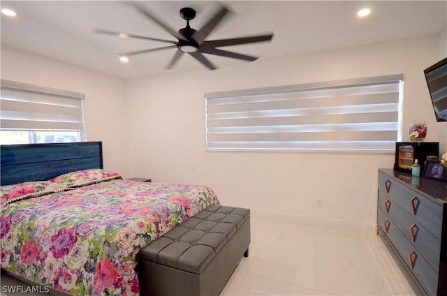 bedroom featuring ceiling fan