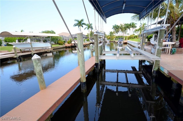 dock area with a water view