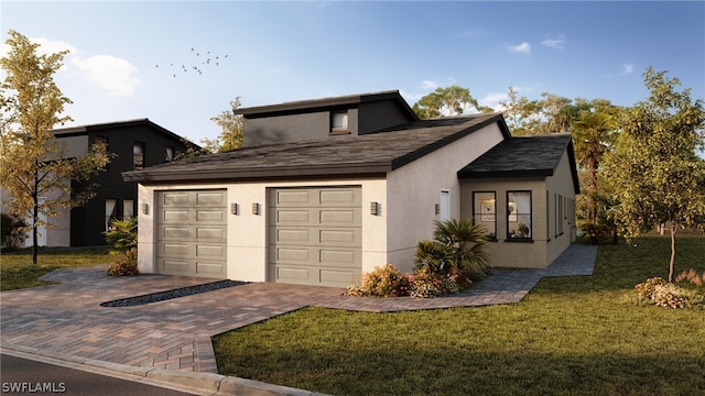 view of front facade featuring a garage and a front yard