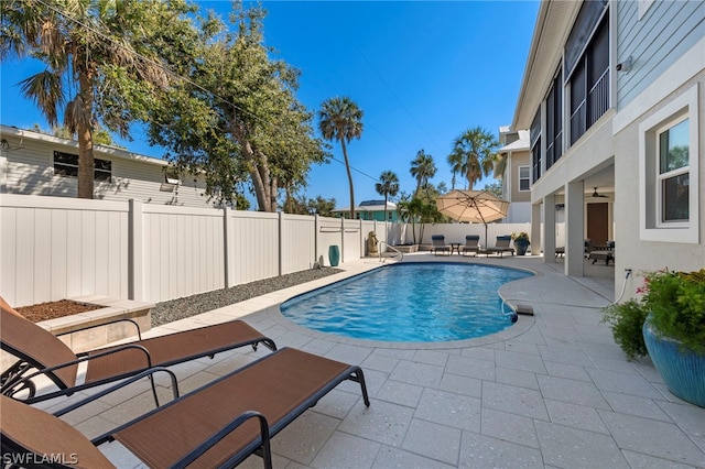 view of swimming pool featuring a patio