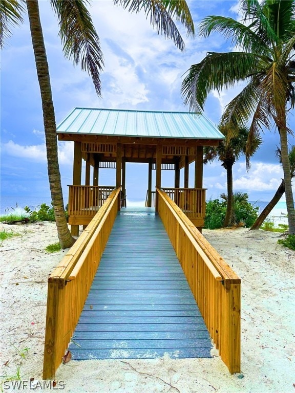 view of dock with a gazebo