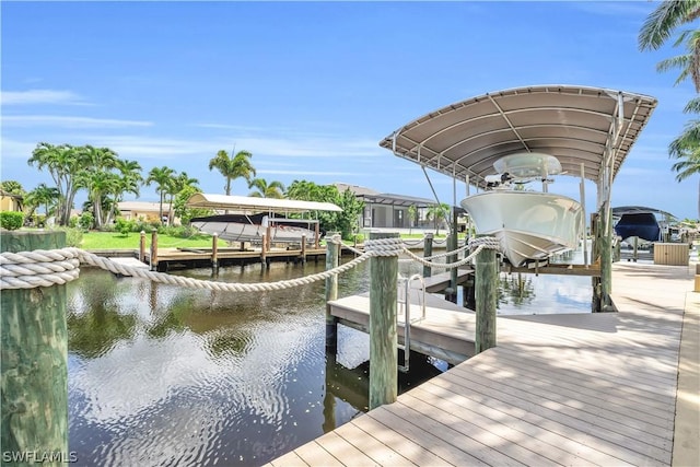 view of dock featuring a water view