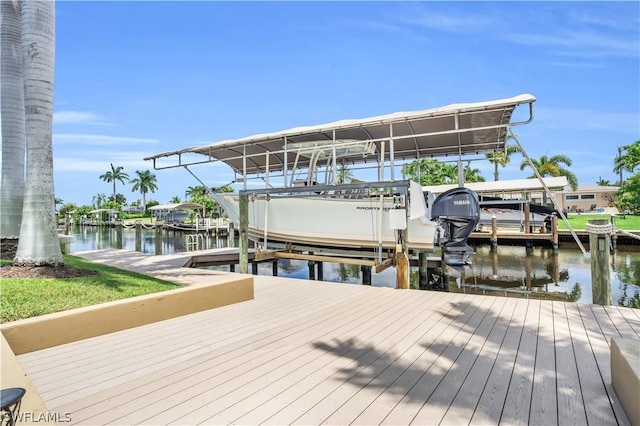 view of dock with a water view