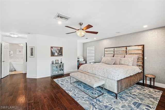 bedroom featuring dark hardwood / wood-style floors and ceiling fan