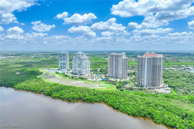 aerial view featuring a water view