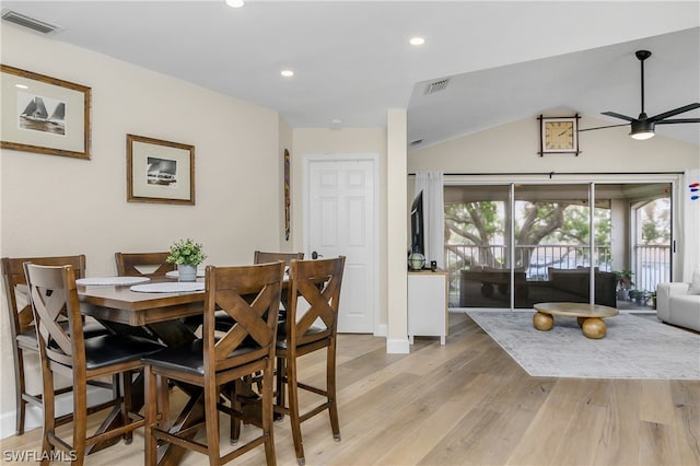 dining room featuring light hardwood / wood-style flooring and ceiling fan