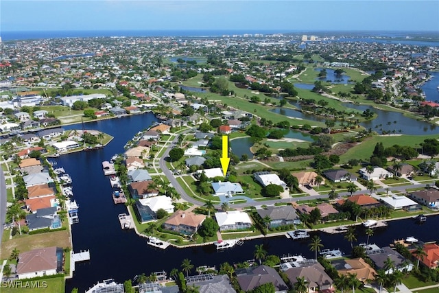 aerial view with a water view