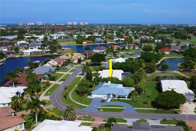 bird's eye view featuring a water view