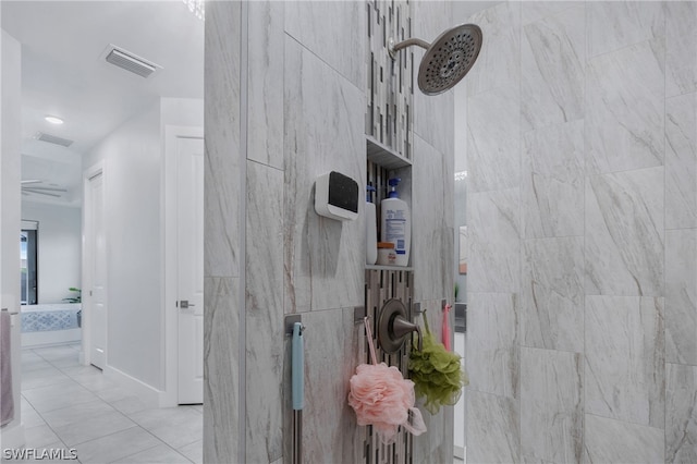 exterior space featuring tiled shower and tile patterned floors