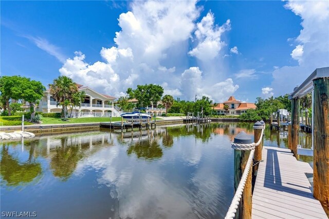 dock area with a water view