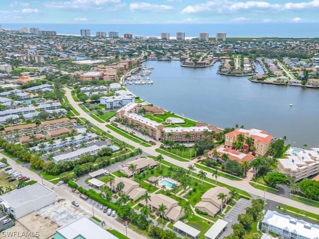 bird's eye view featuring a water view