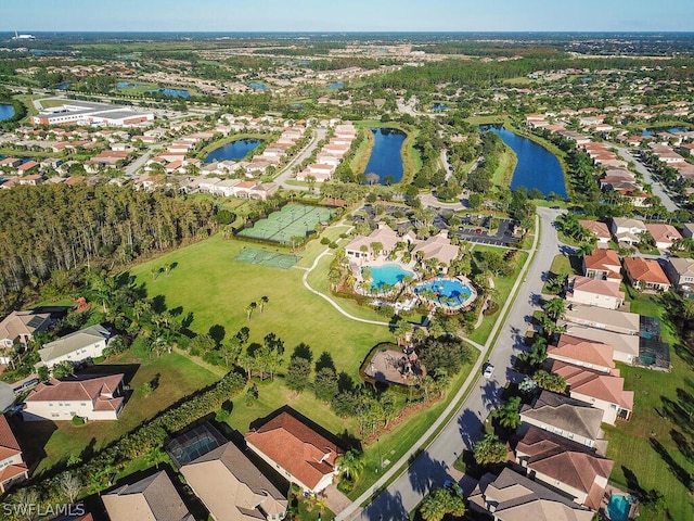 drone / aerial view featuring a water view