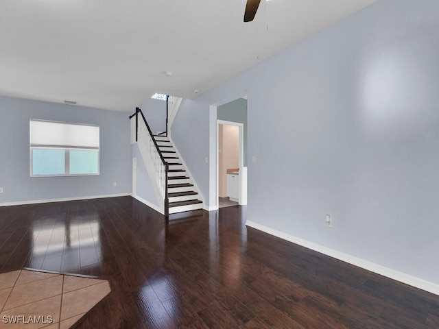 interior space featuring hardwood / wood-style flooring and ceiling fan