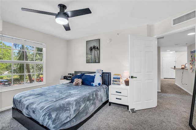 bedroom with carpet floors and ceiling fan