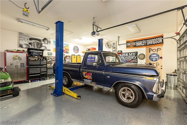 garage with a garage door opener