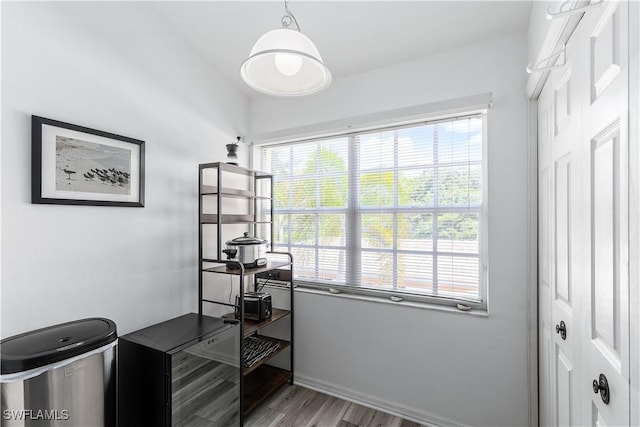 office space with light hardwood / wood-style floors