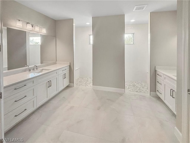 bathroom with vanity and walk in shower