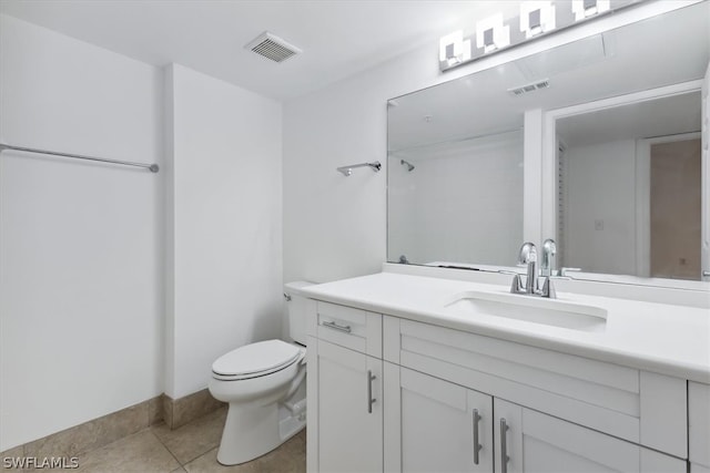 bathroom with vanity, toilet, and tile patterned flooring