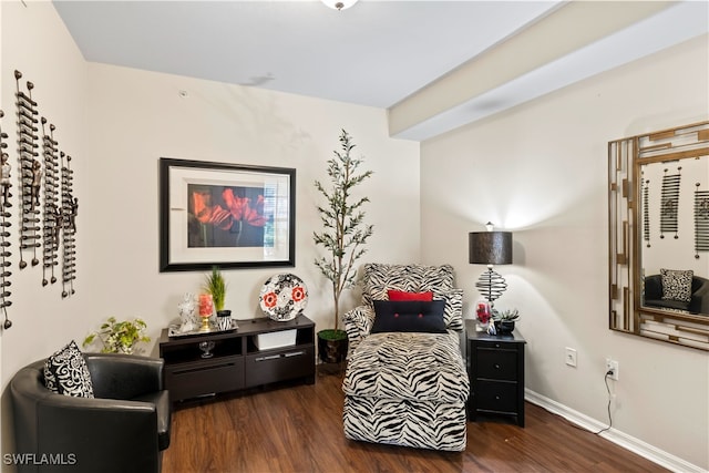 sitting room with dark wood-type flooring