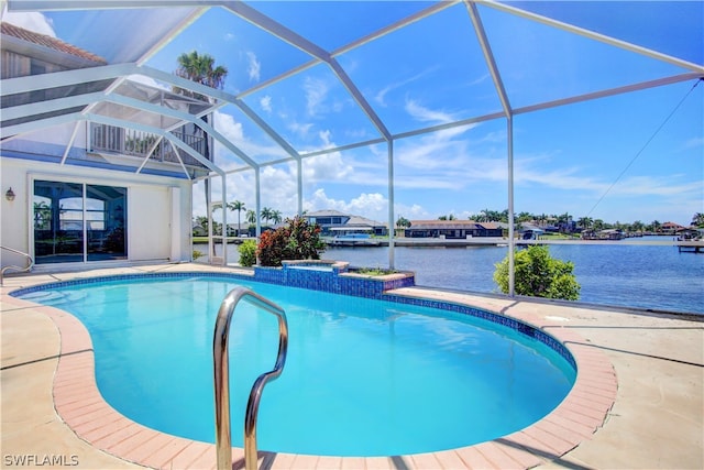 view of pool with a lanai