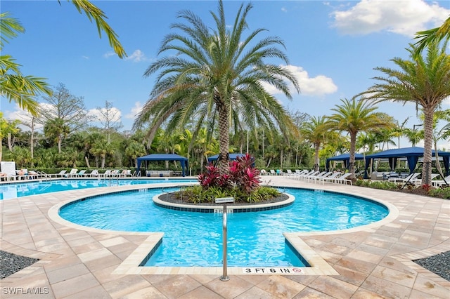 view of pool with a gazebo