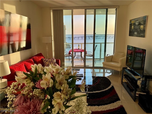 living room featuring tile patterned floors