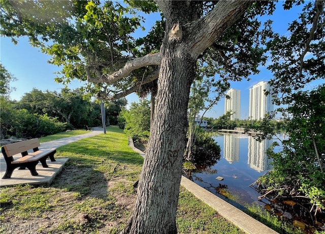 view of yard featuring a water view