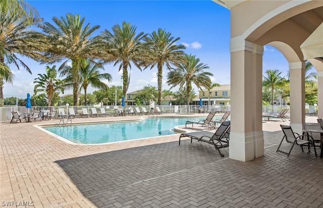 view of pool featuring a patio area