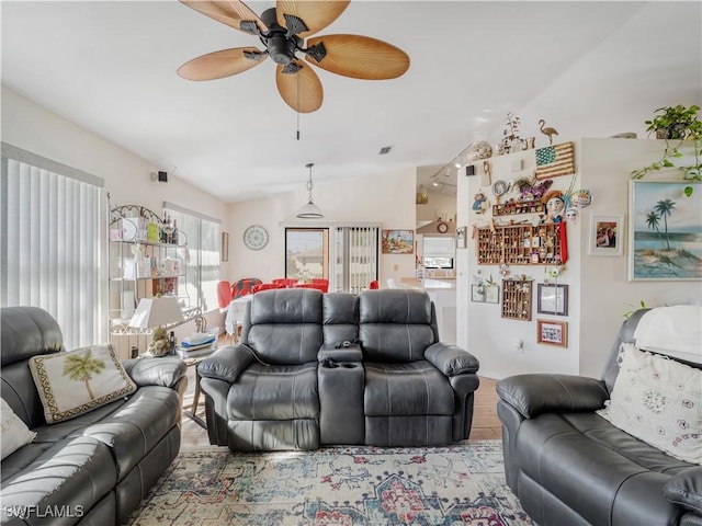 living room with vaulted ceiling