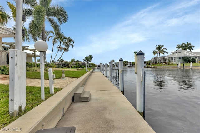 view of dock with a water view