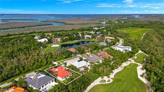 aerial view with a water view