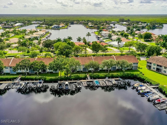 aerial view with a water view