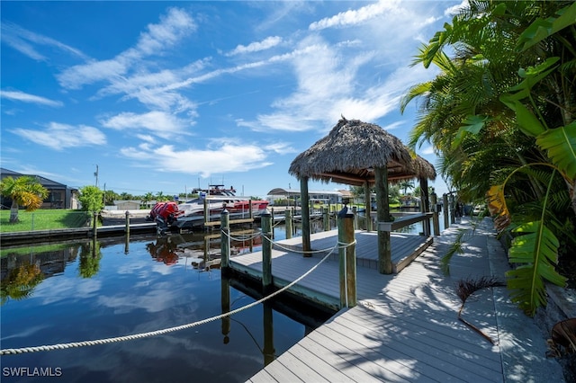 view of dock with a water view