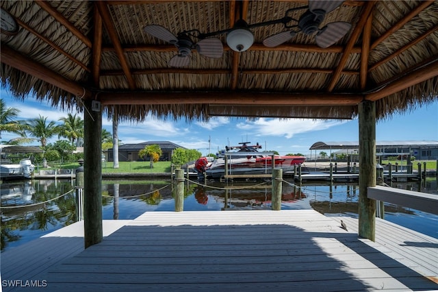 view of dock with a water view